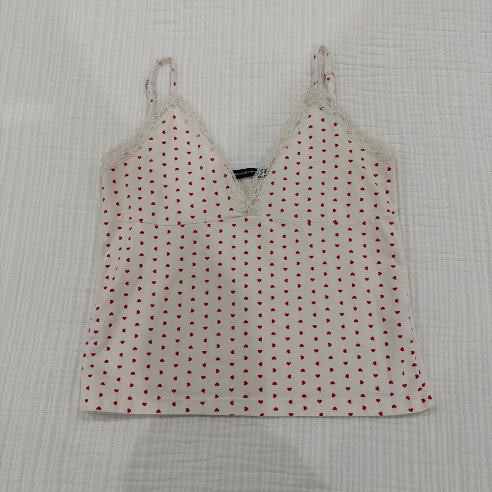 brandy melville white heart lace tank top